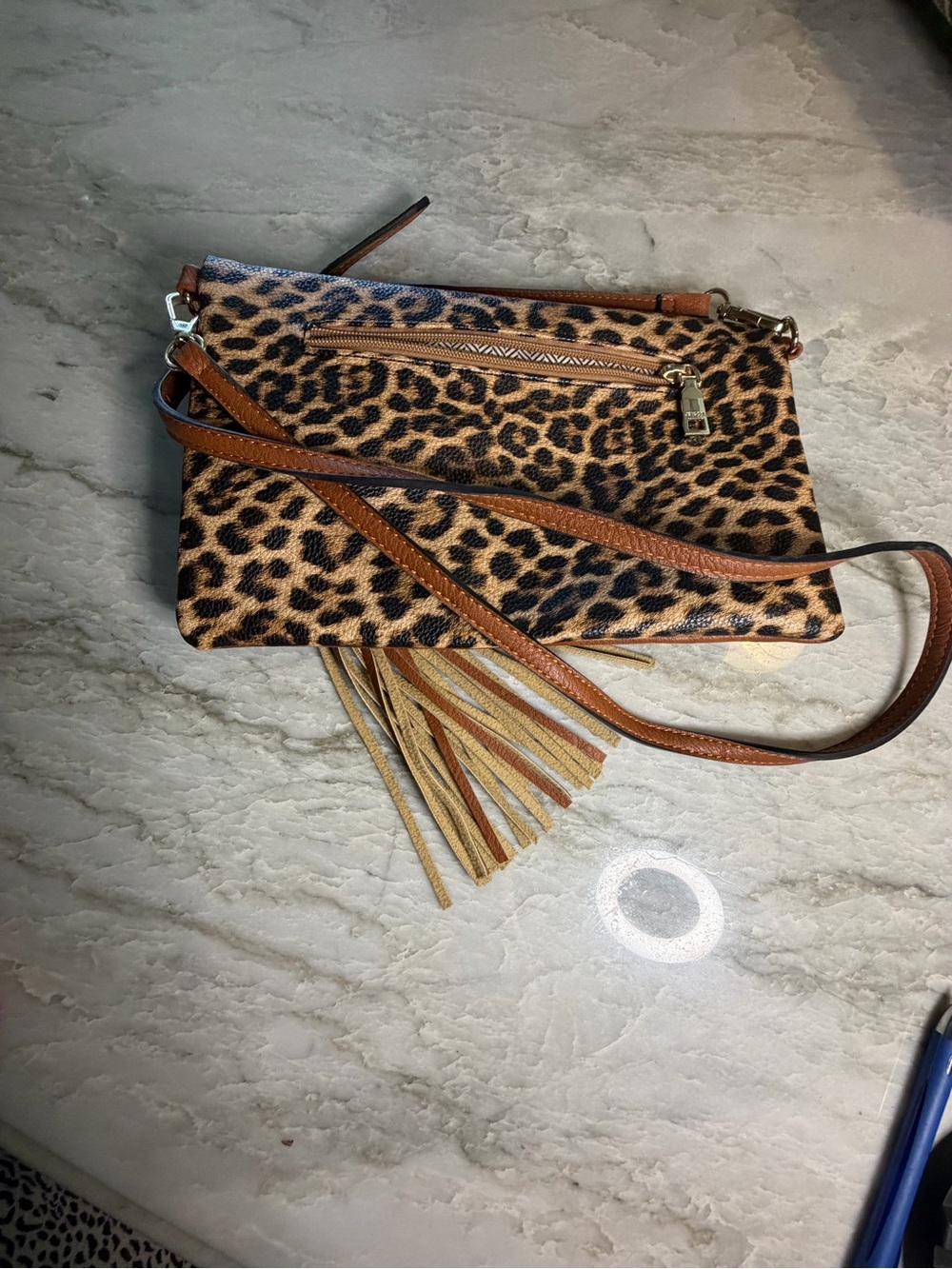 Leopard Print Fold-Over Crossbody Bag in Tan - Picture 5 of 7